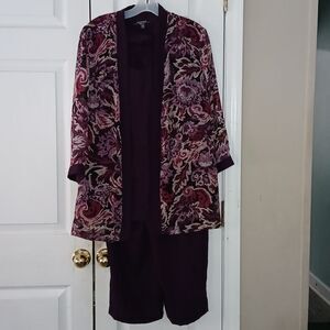 R&M Richards eggplant purple 2 in 1 blouse jacket and pant set Sz 14W